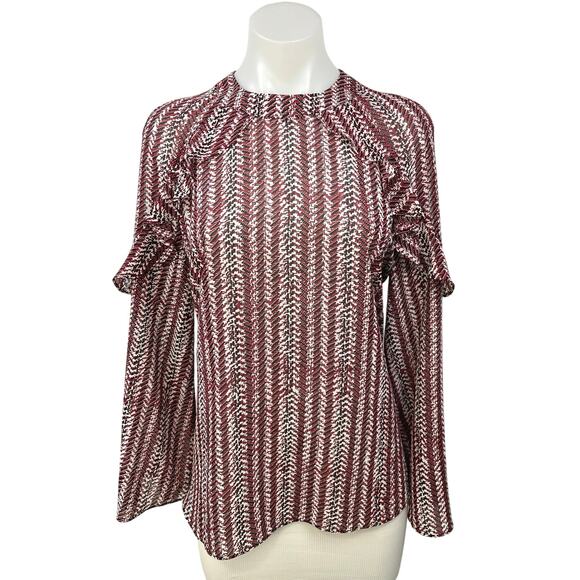 Reiss Red Multicolor Ruffle Bell Long Sleeve Mock Neck Printed Blouse Top Size 0 - Picture 1 of 5